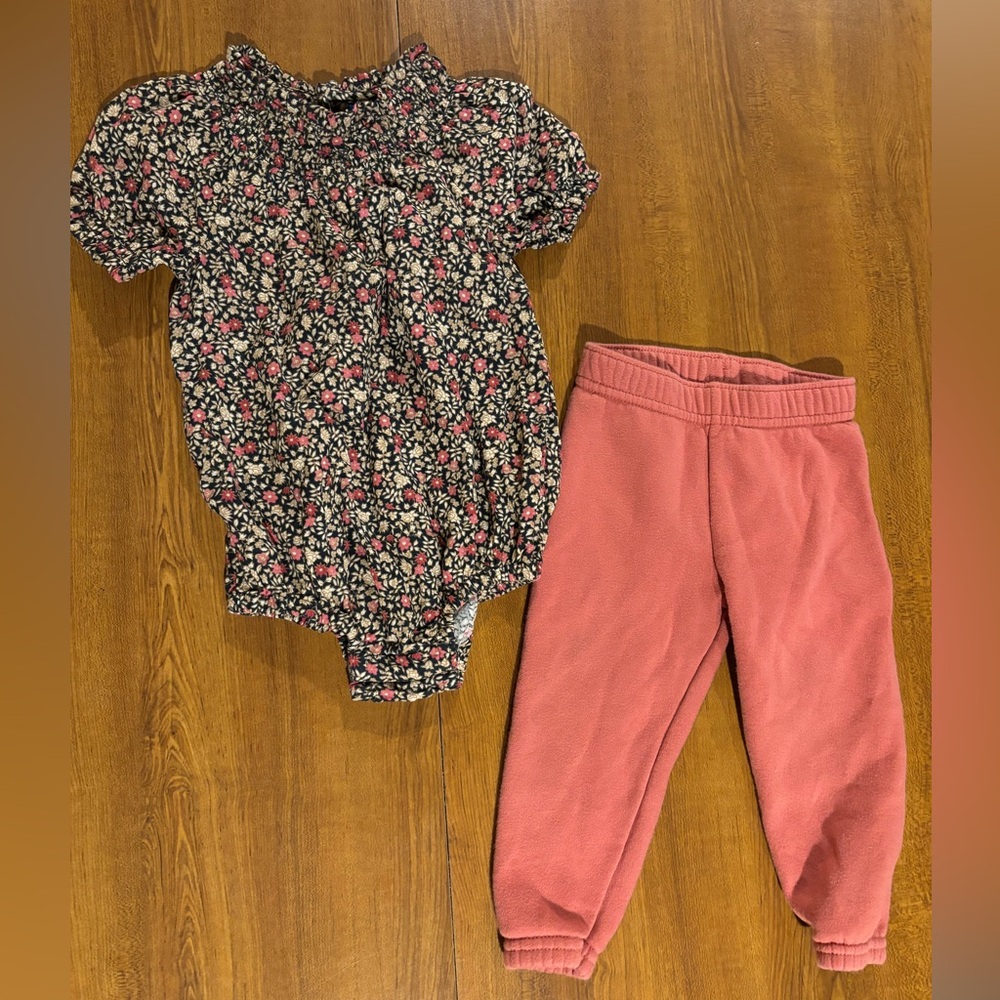 Floral Onsie and Salmon Pants Set